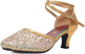 SWDZM Women's Closed Toe Ballroom Latin Dance Shoes Salsa Dancing Heels Comfortable Dress Shoes
