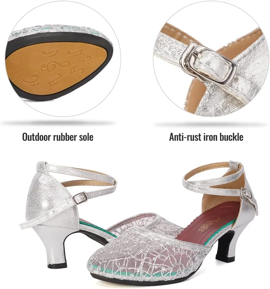SWDZM Women's Closed Toe Ballroom Latin Dance Shoes Salsa Dancing Heels Comfortable Dress Shoes
