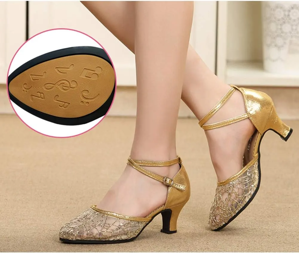 SWDZM Women's Closed Toe Ballroom Latin Dance Shoes Salsa Dancing Heels Comfortable Dress Shoes