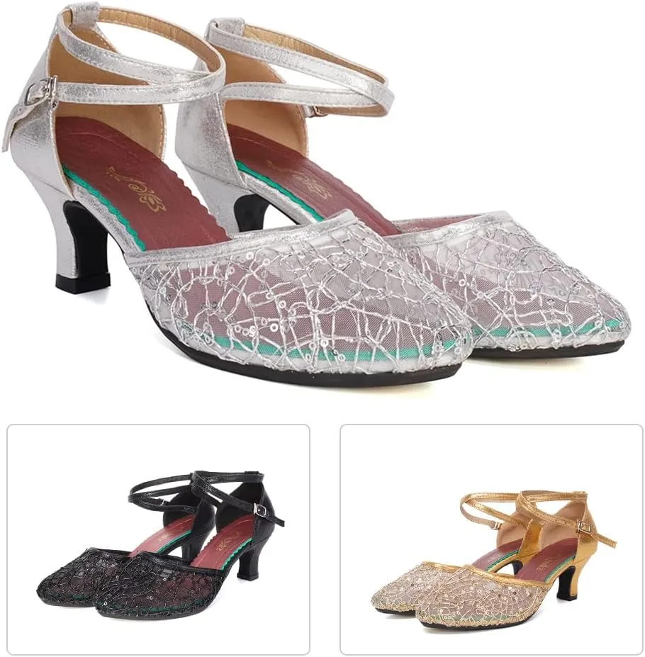SWDZM Women's Closed Toe Ballroom Latin Dance Shoes Salsa Dancing Heels Comfortable Dress Shoes