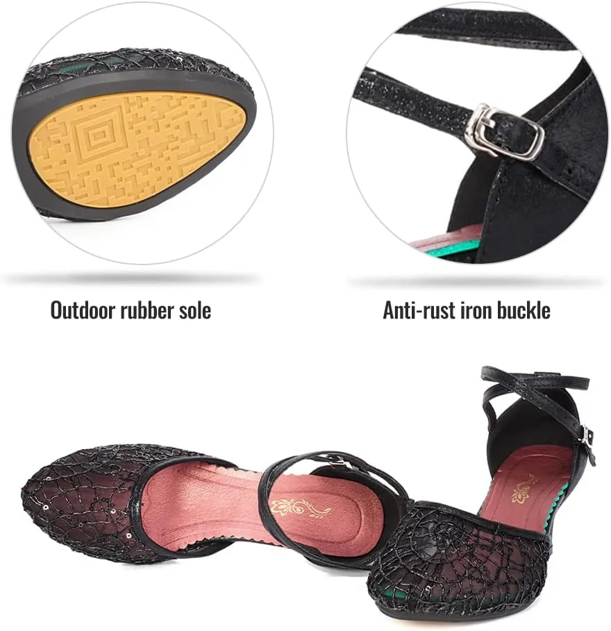 SWDZM Women's Closed Toe Ballroom Latin Dance Shoes Salsa Dancing Heels Comfortable Dress Shoes