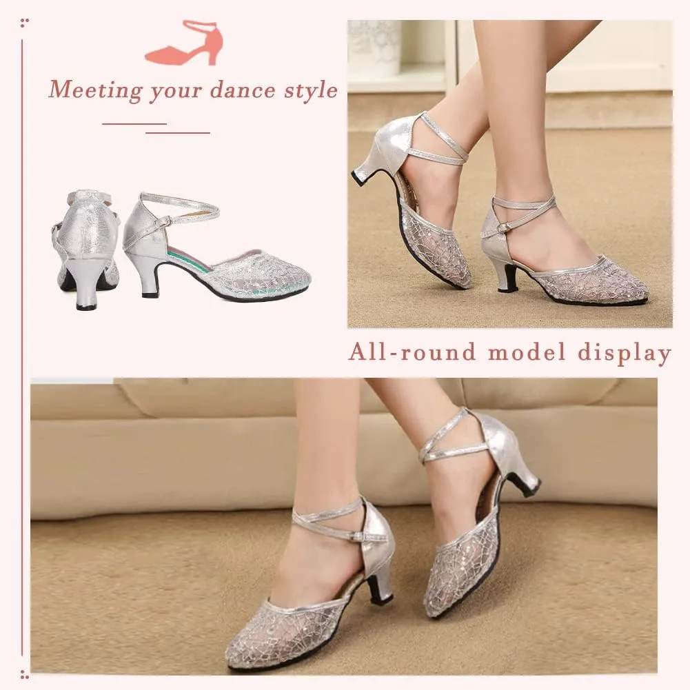 SWDZM Women's Closed Toe Ballroom Latin Dance Shoes Salsa Dancing Heels Comfortable Dress Shoes