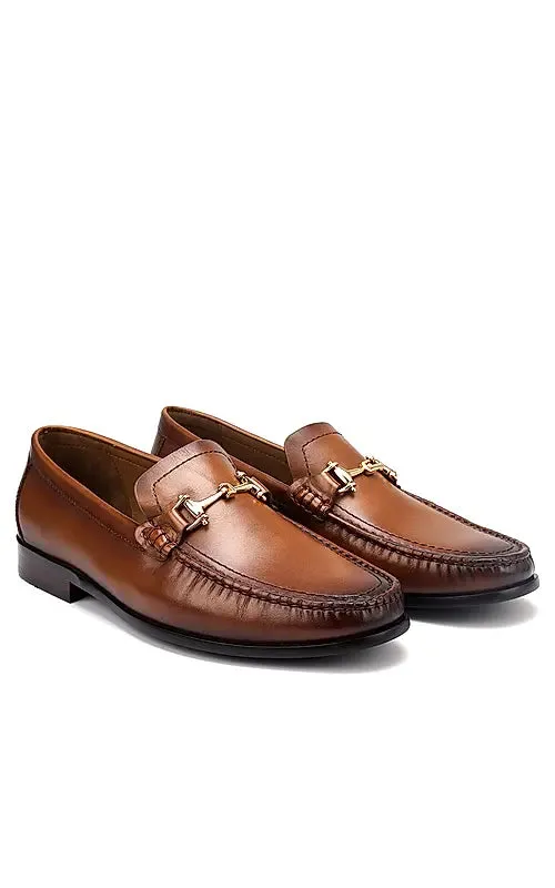 Tan Heel Moccasins With Metal Buckle