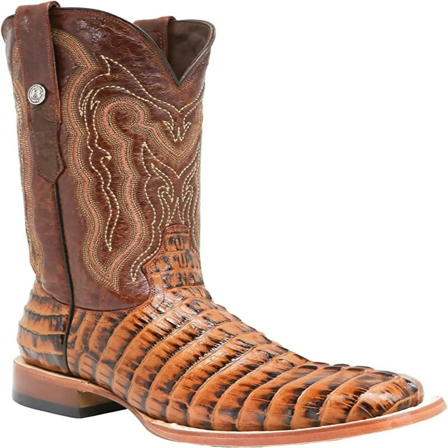 Tanner Mark Men's Hudson Print Caiman Tail Square Toe Boots Cognac TM201703