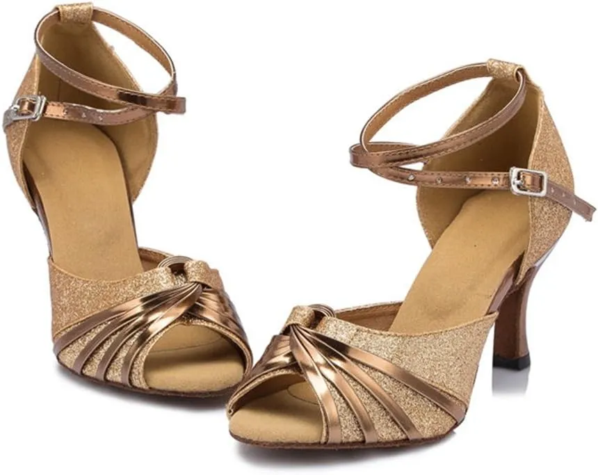 TDA Women's Mid Heel Knot Synthetic Salsa Tango Ballroom Latin Party Comfortable Dance Shoes