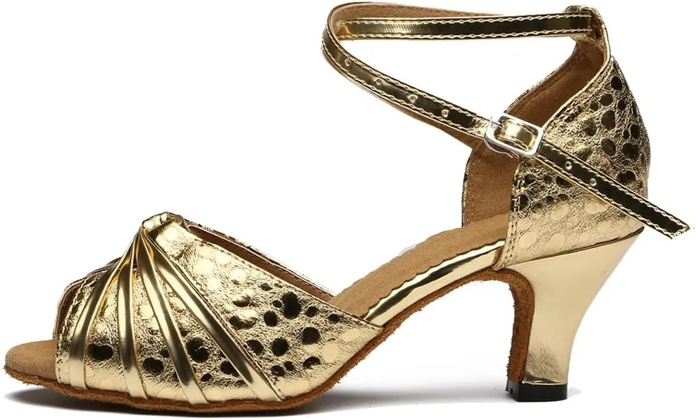TDA Women's Mid Heel Knot Synthetic Salsa Tango Ballroom Latin Party Comfortable Dance Shoes