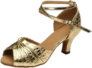 TDA Women's Mid Heel Knot Synthetic Salsa Tango Ballroom Latin Party Comfortable Dance Shoes