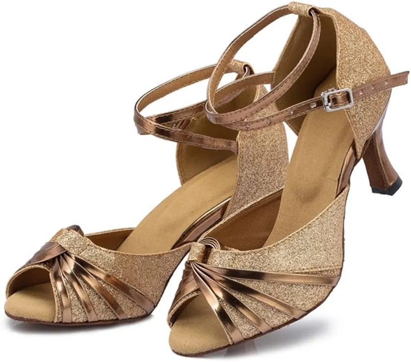 TDA Women's Mid Heel Knot Synthetic Salsa Tango Ballroom Latin Party Comfortable Dance Shoes