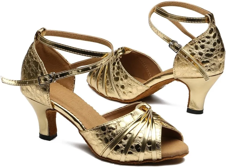 TDA Women's Mid Heel Knot Synthetic Salsa Tango Ballroom Latin Party Comfortable Dance Shoes