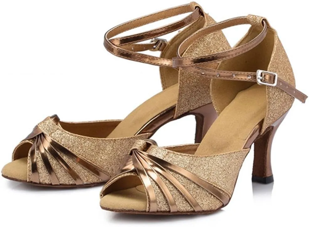 TDA Women's Mid Heel Knot Synthetic Salsa Tango Ballroom Latin Party Comfortable Dance Shoes