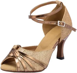 TDA Women's Mid Heel Knot Synthetic Salsa Tango Ballroom Latin Party Comfortable Dance Shoes