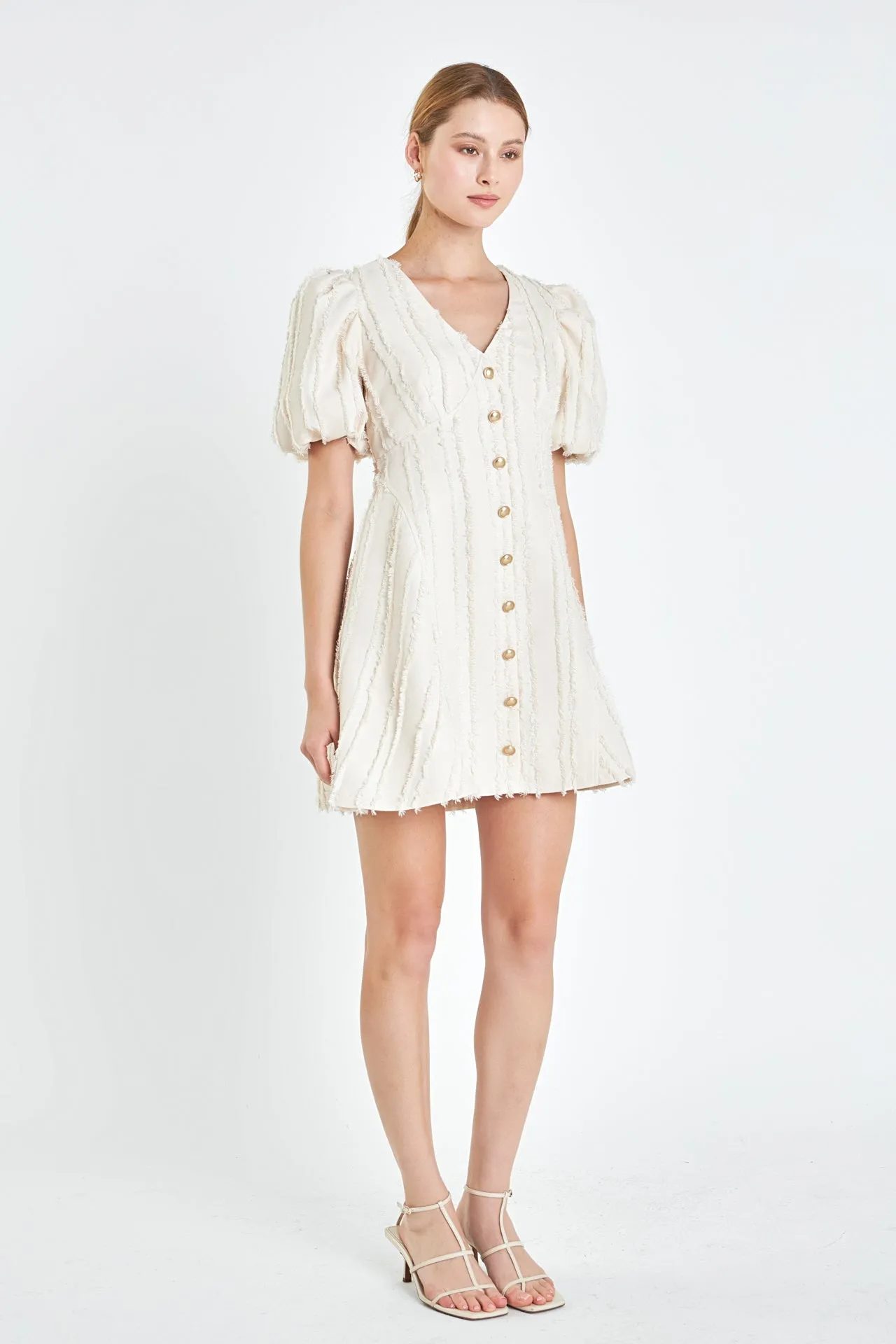 Textured Buttoned Mini Dress