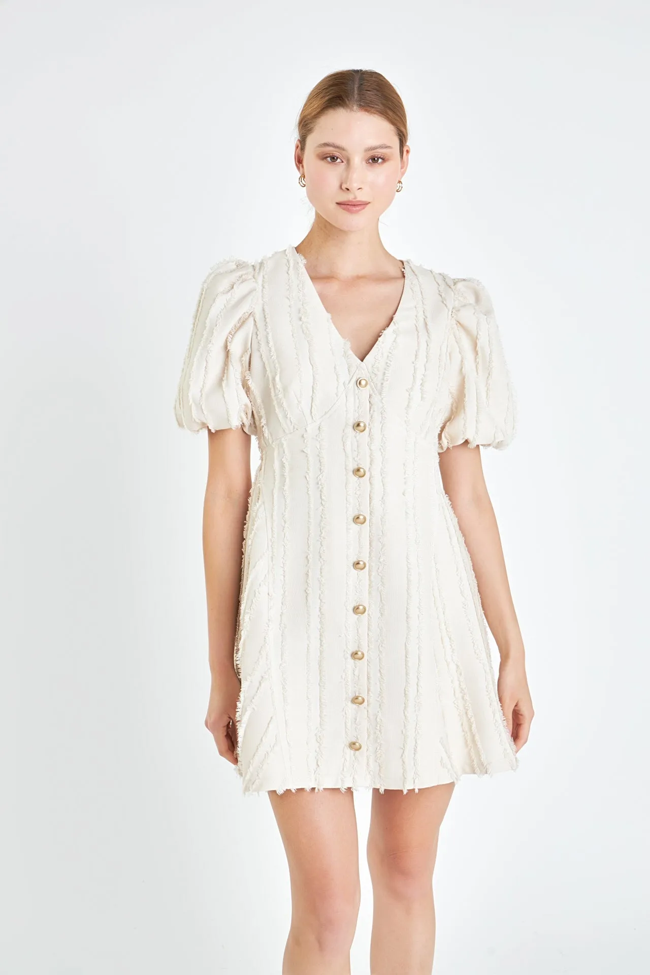 Textured Buttoned Mini Dress