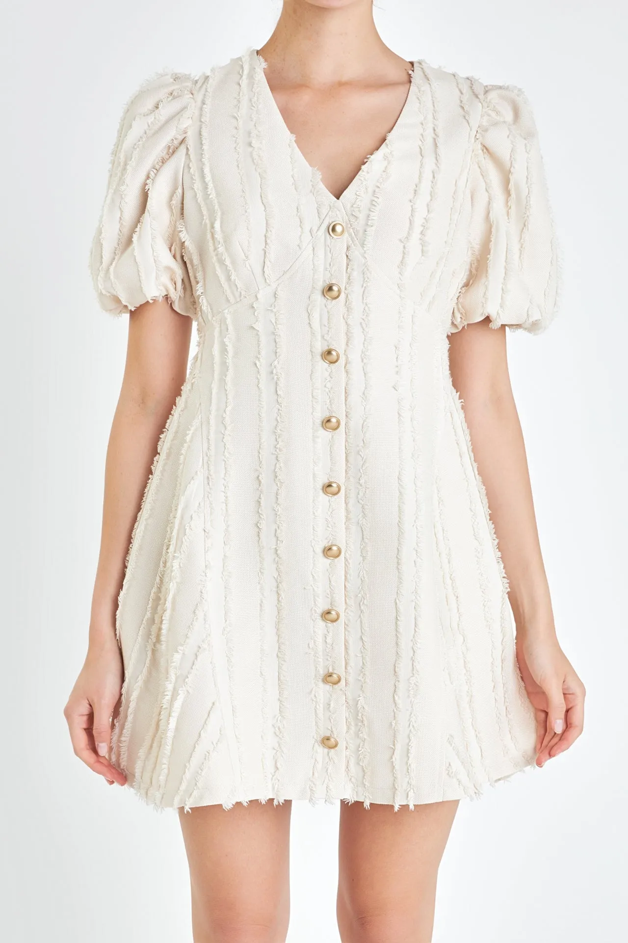 Textured Buttoned Mini Dress