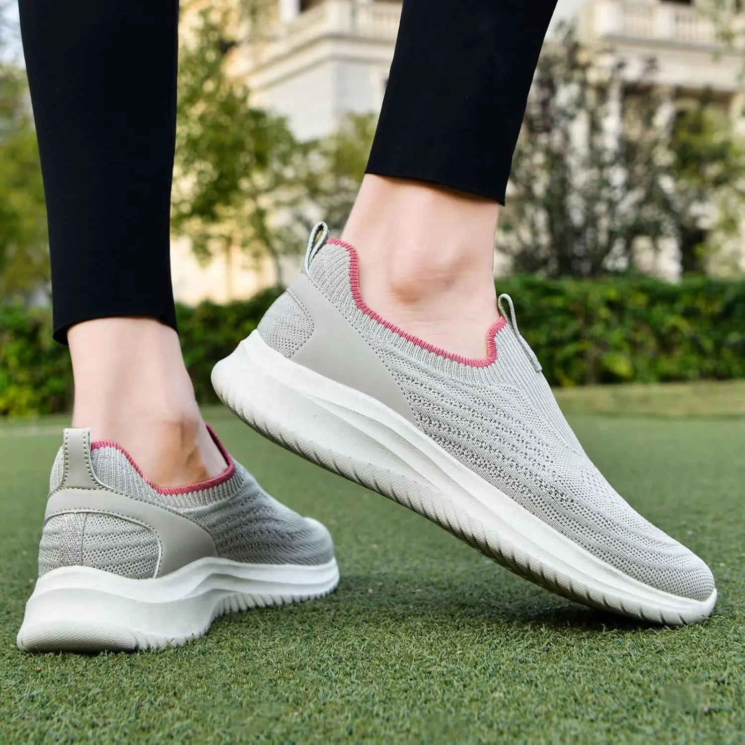 TIOSEBON Women's Walking Tennis Shoes Knit Comfortable Slip on Breathable Mesh Lightweight Sneaker