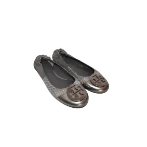 Tory Burch Silver Croc Textured & Suede Ballet Flats | Pre Loved |