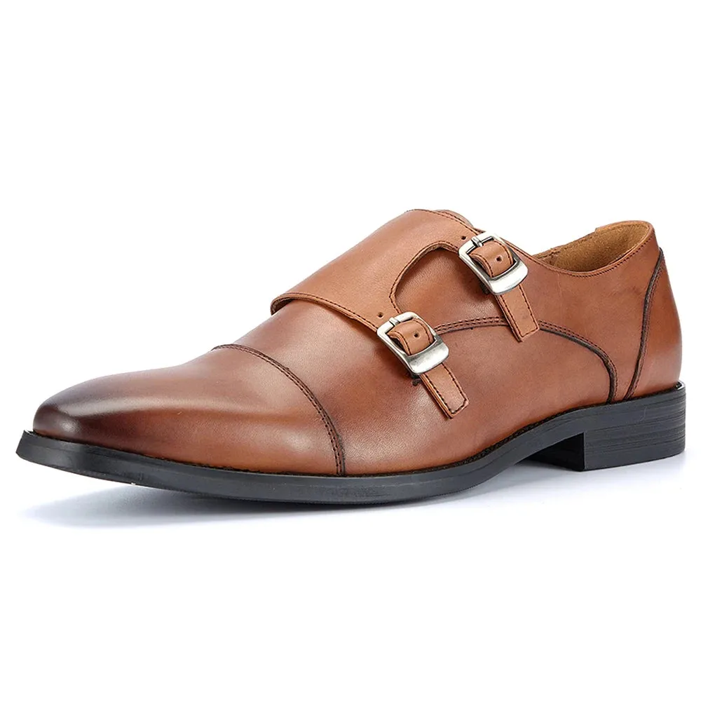 Trend4us Men's Double Monk Strap Leather Dress Shoes