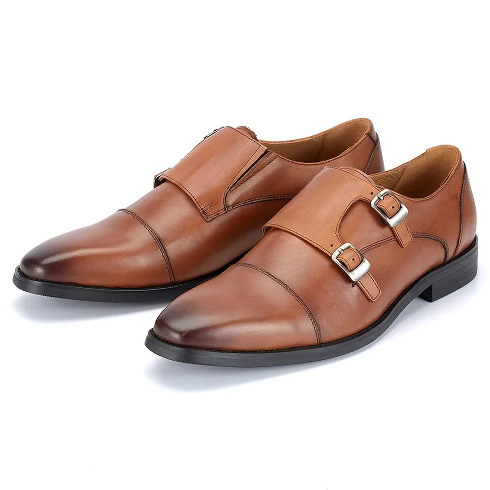 Trend4us Men's Double Monk Strap Leather Dress Shoes