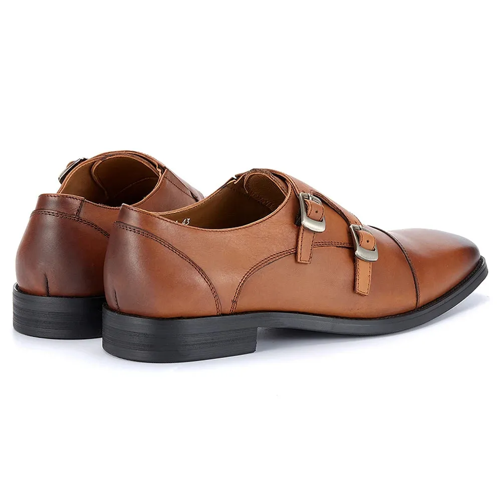 Trend4us Men's Double Monk Strap Leather Dress Shoes