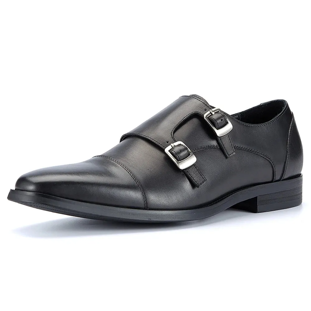 Trend4us Men's Double Monk Strap Leather Dress Shoes