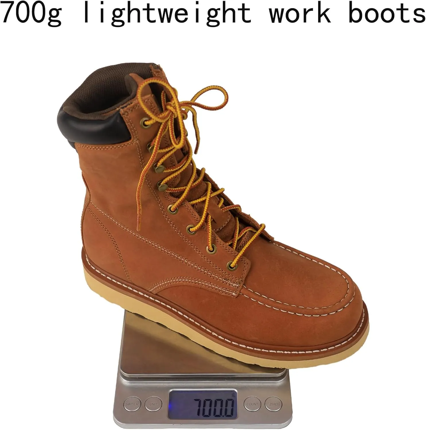 Unisex Lightweight Leather Work Boots - Comfortable Working Boots Soft Moc Toe Slip Resistant