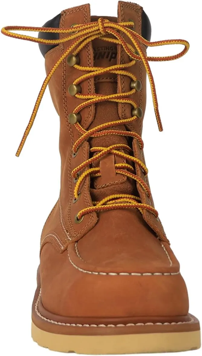 Unisex Lightweight Leather Work Boots - Comfortable Working Boots Soft Moc Toe Slip Resistant