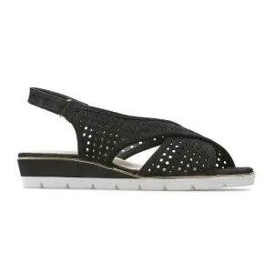 Van Dal Elan 3108 Ladies 1002 Black Suede Perforated Open Toe Slingback Wedge Sandals