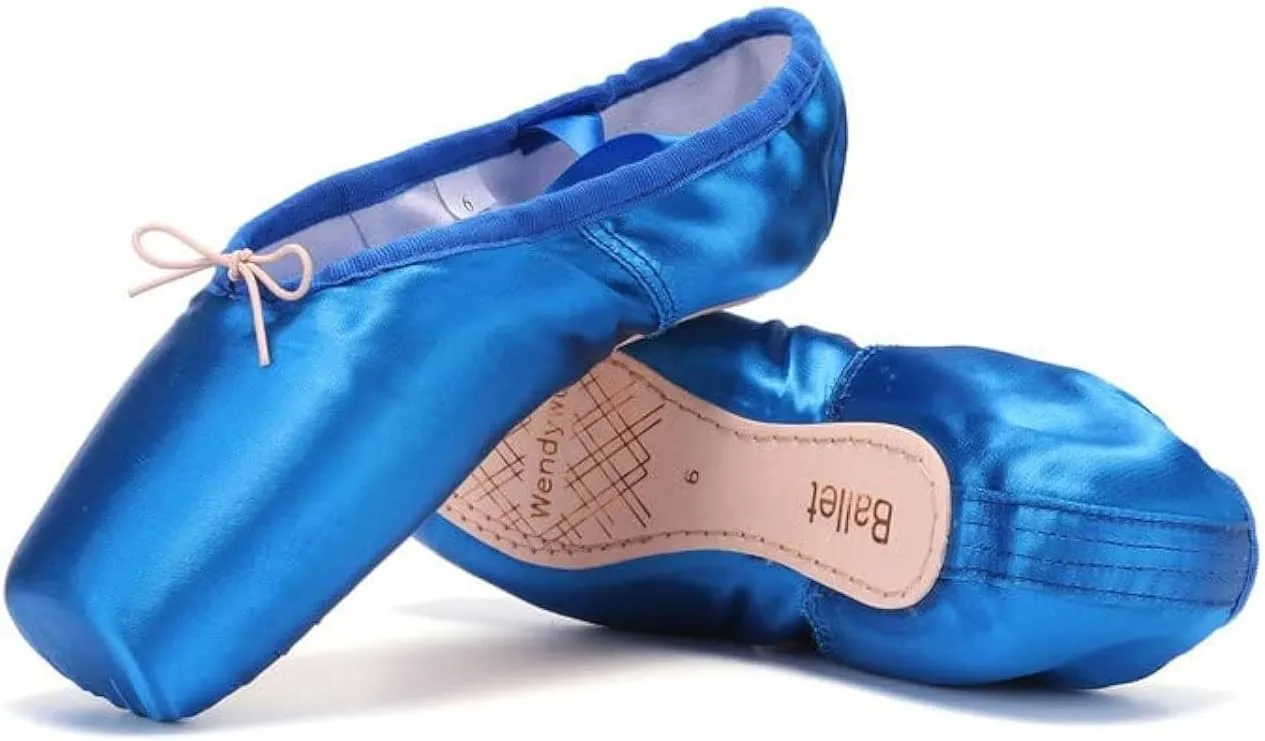 WENDYWU Girls Womens Dance Shoe Pink Ballet Pointe Slippers Ballet Flats Shoes with Ribbons Toe Pads Black Pink Red