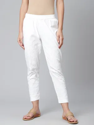 White Chikankari Stretchable Pants