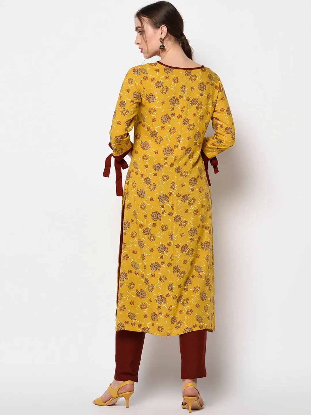 Women Mustard & Grey A-Line Kurta