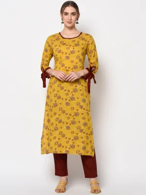 Women Mustard & Grey A-Line Kurta