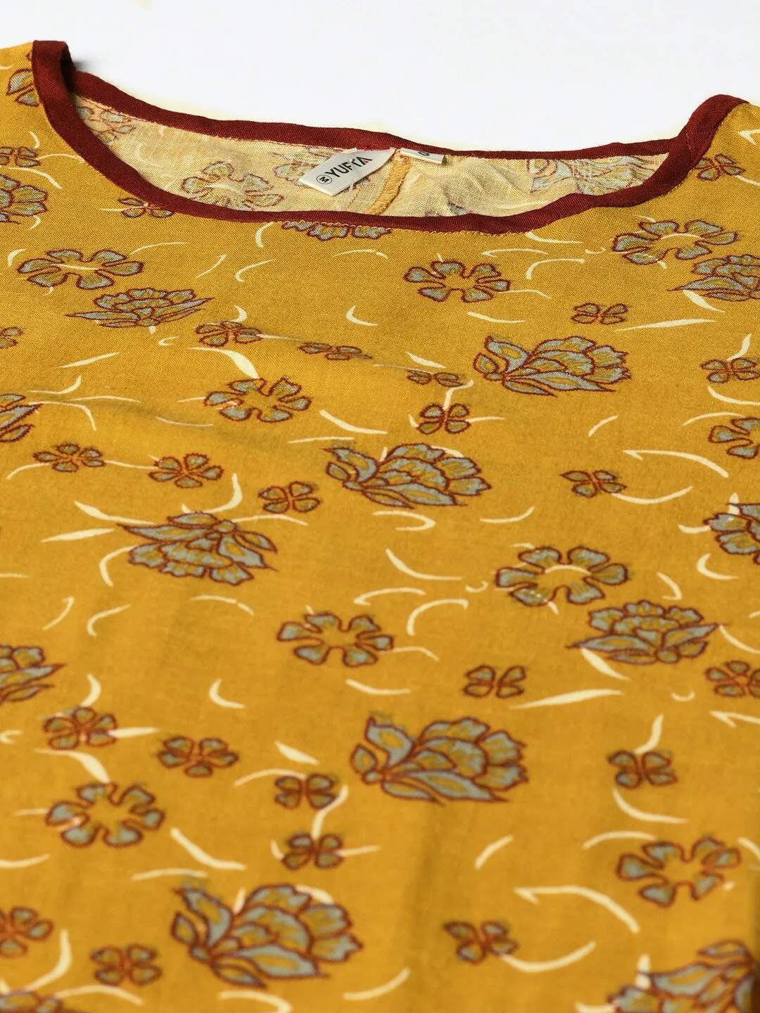 Women Mustard & Grey A-Line Kurta