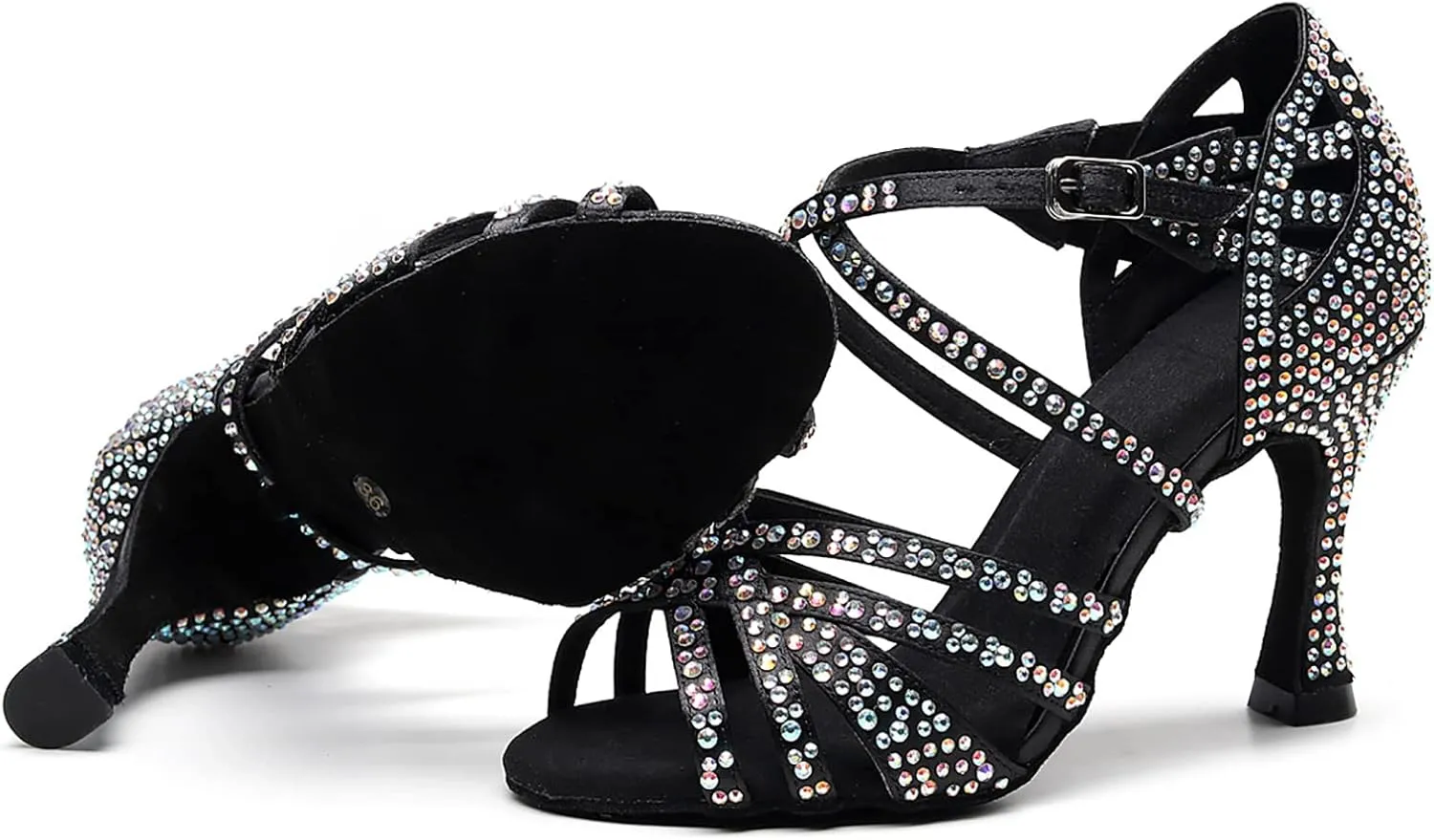 Women Rhinestone Ballroom Dance Shoes Latin Salsa Performance High Heels Professional Practice Sandals