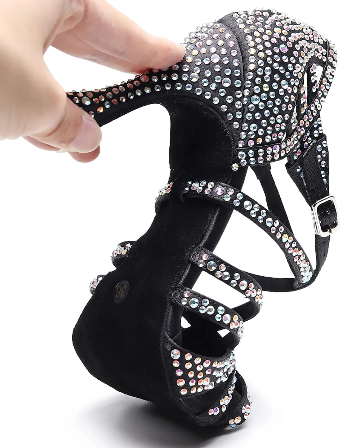 Women Rhinestone Ballroom Dance Shoes Latin Salsa Performance High Heels Professional Practice Sandals