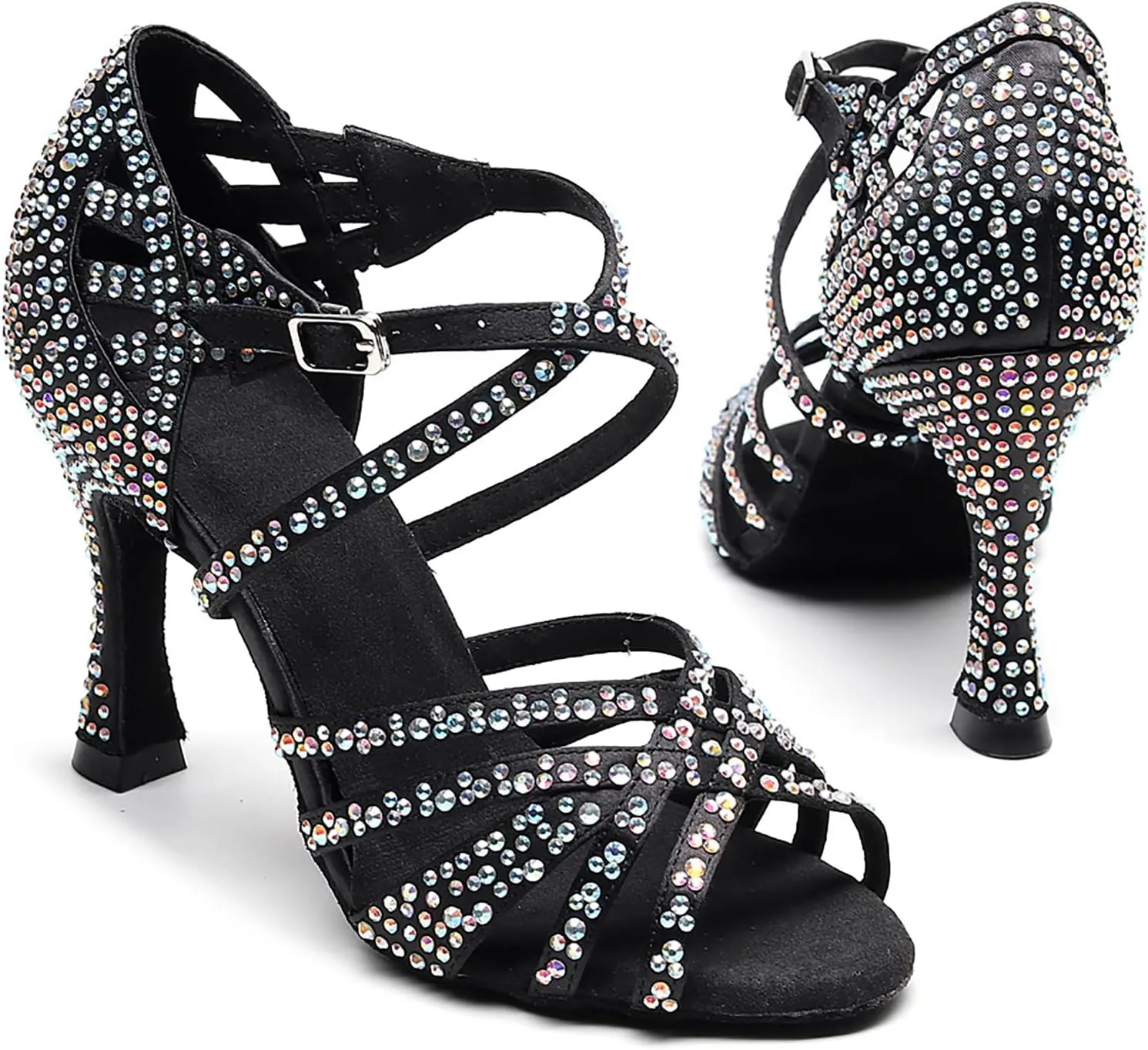Women Rhinestone Ballroom Dance Shoes Latin Salsa Performance High Heels Professional Practice Sandals