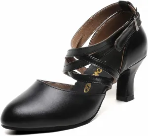 Womens Black Cross Strap Character Shoes Latin Salsa Ballroom Dance Heels Wedding Dress Pumps
