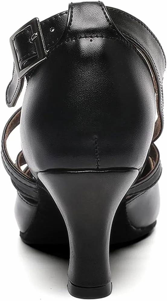 Womens Black Cross Strap Character Shoes Latin Salsa Ballroom Dance Heels Wedding Dress Pumps