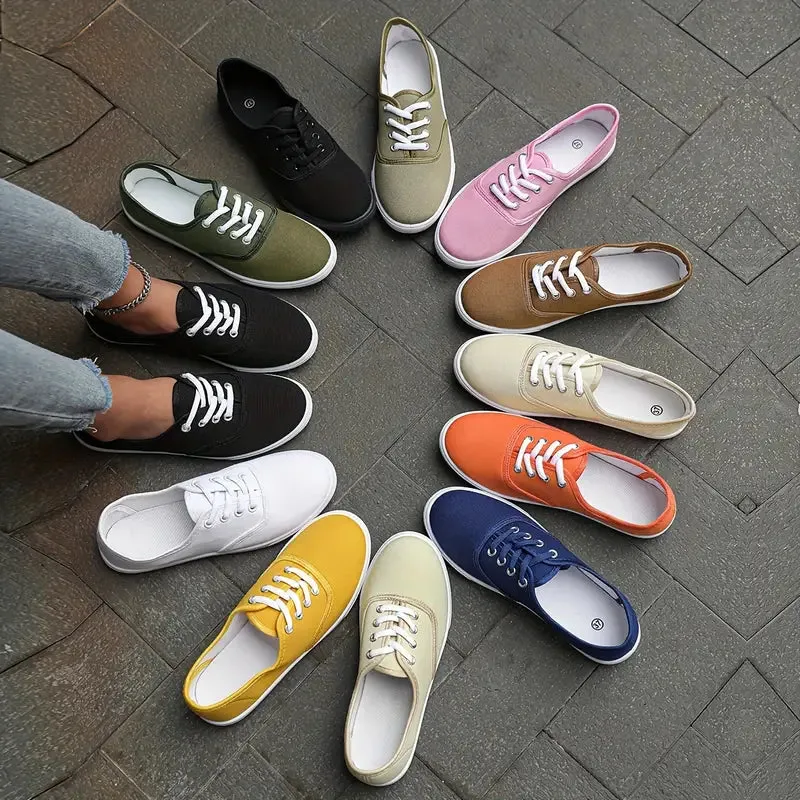 Women's Breathable Canvas Sneakers - Lightweight & Comfy - Versatile Casual Outdoor Lace-Up Shoes