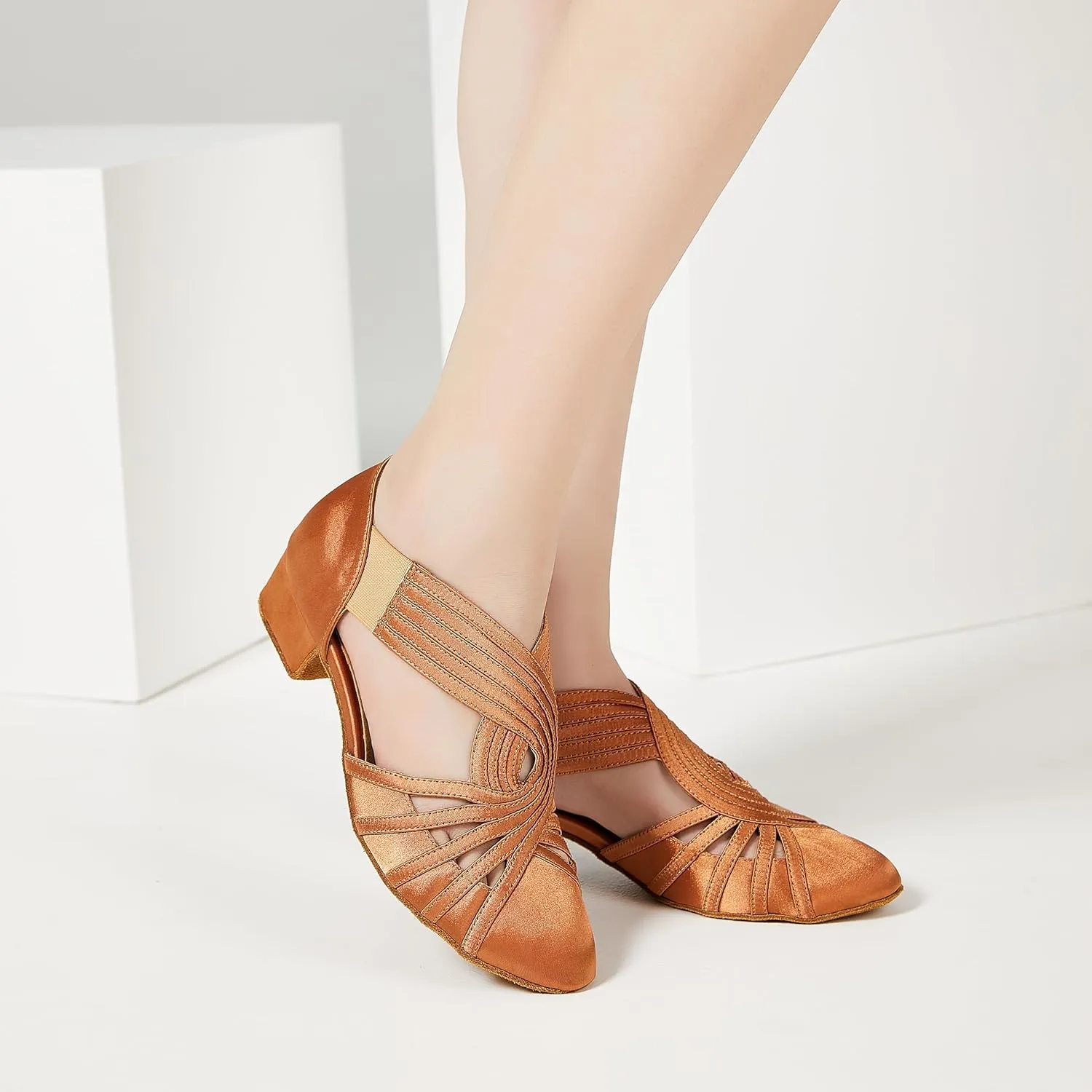 YYTing Women Swing Latin Ballroom Salsa Dance Shoes (Closed Toe, Suede Sole) YT12