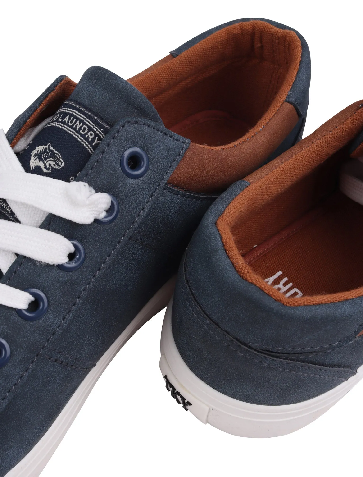 Zen Faux Nubuck Low Top Lace Up Trainers in Navy - Tokyo Laundry